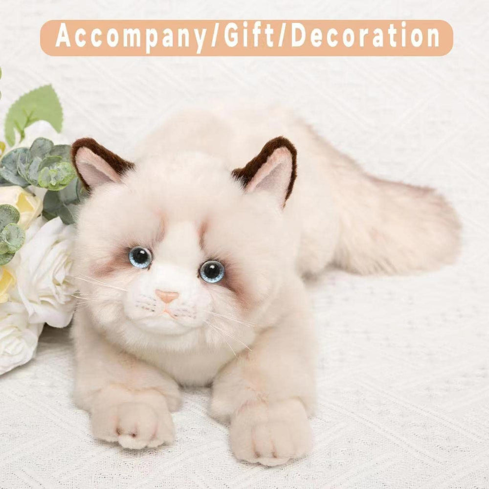 CU-MATE 20-inch gray Ragdoll plush cuddling position emphasizes comforting heft.