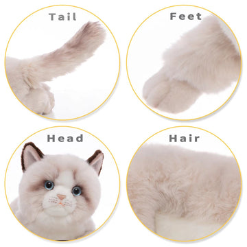 CU-MATE 20-inch gray Ragdoll plush side view highlighting lifelike form.