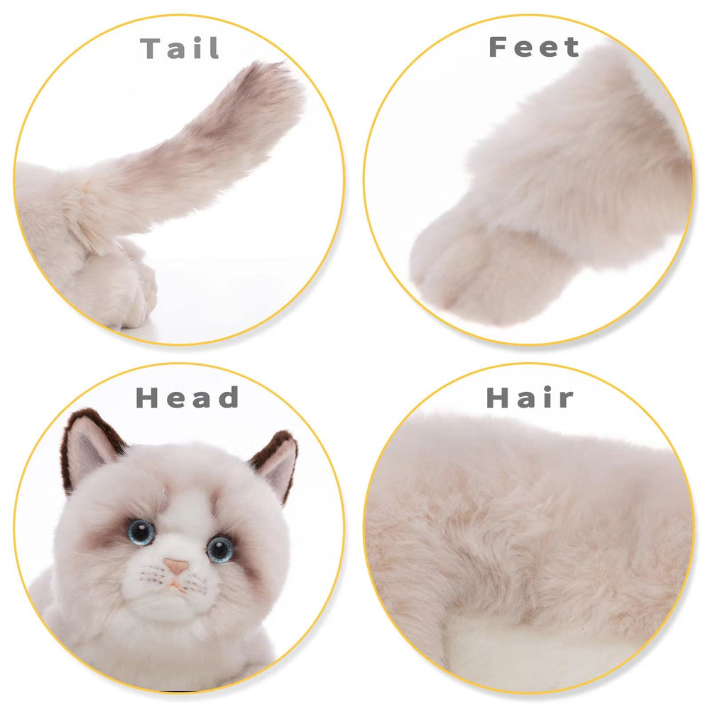 CU-MATE 20-inch gray Ragdoll plush side view highlighting lifelike form.