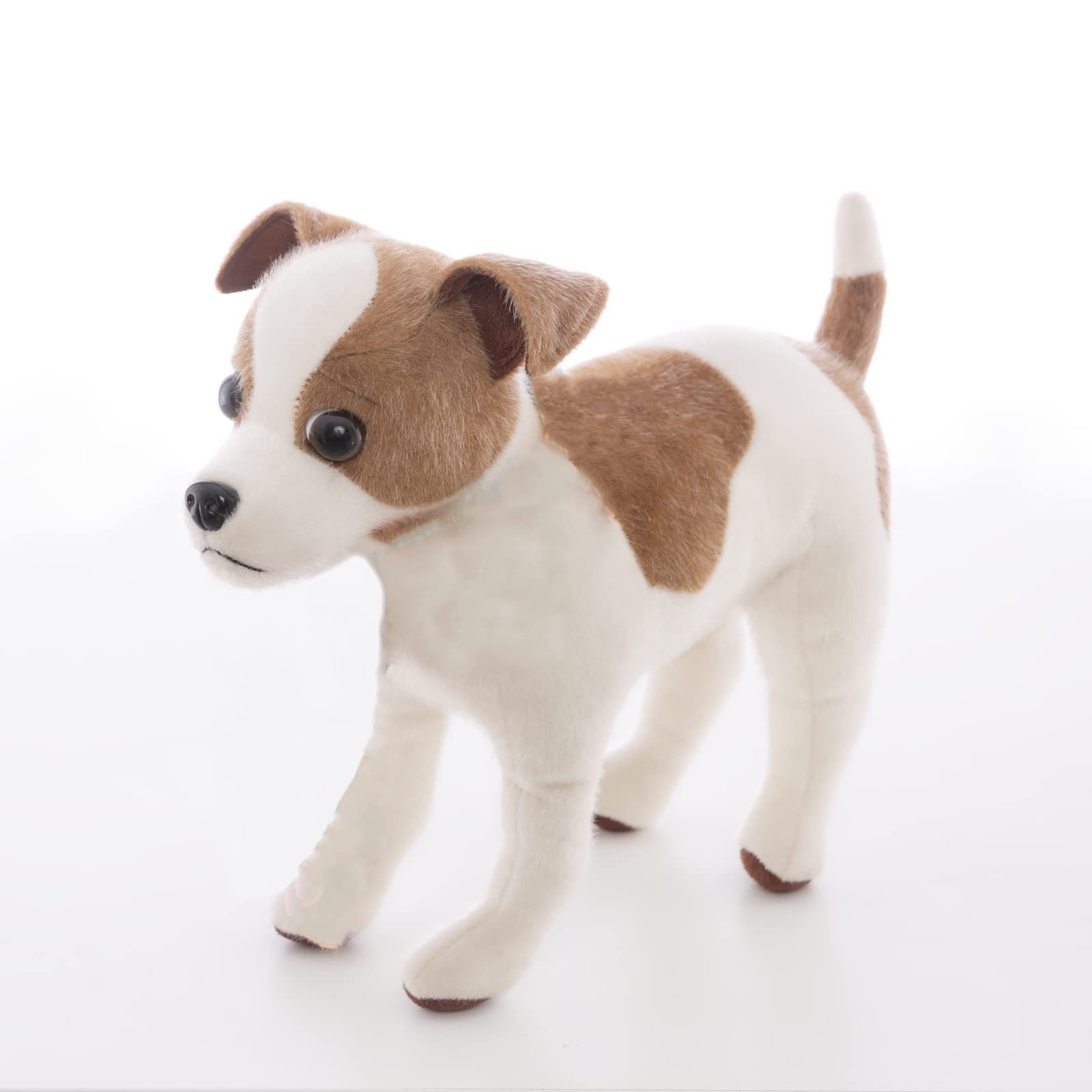 CU-MATE Jack Russell plush standing puppy in white and brown, ideal cuddle companion.
