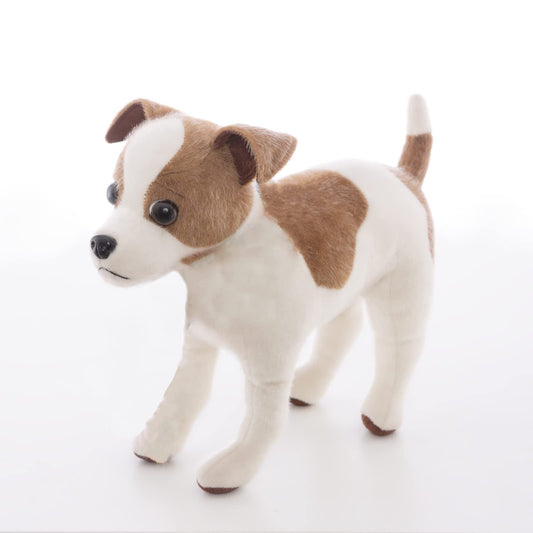 CU-MATE Jack Russell plush standing puppy in white and brown, ideal cuddle companion.