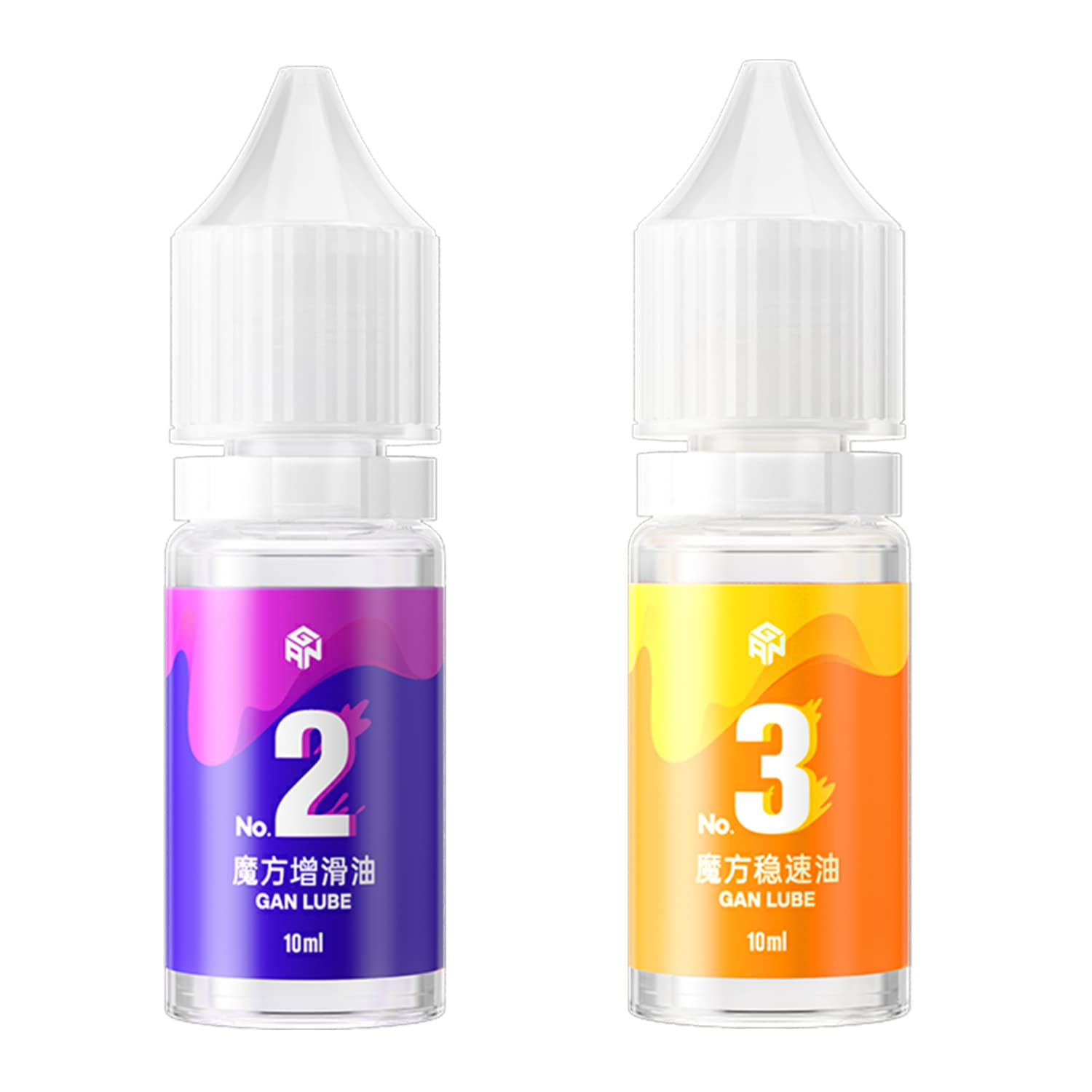 CuberShop GAN Lube set: V2 and V3 bottles side by side showing quick-acting options