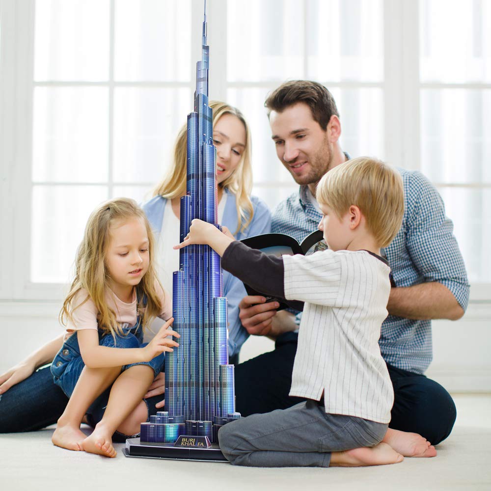 CubicFun Burj Khalifa 3D puzzle with glue-free assembly guide.