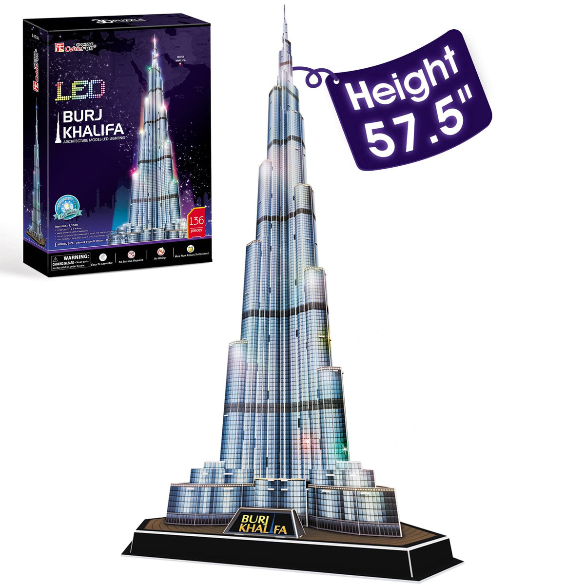 CubicFun Burj Khalifa LED puzzle front view for stylish night decor.