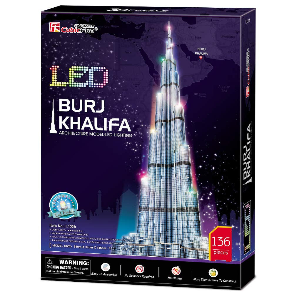 CubicFun Burj Khalifa night ambience enhances space.