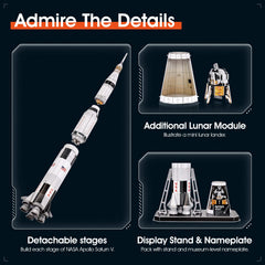 CubicFun NASA Apollo Saturn V puzzle assembly emphasizes learning through hands-on building.