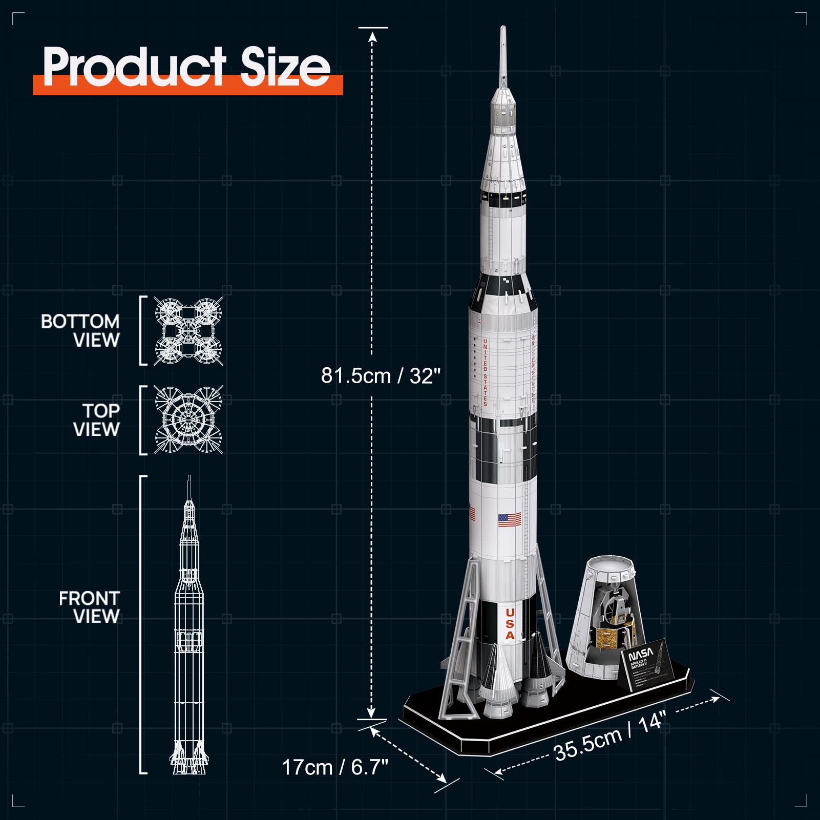 CubicFun NASA Apollo Saturn V puzzle display-model inspires collectors and space fans.