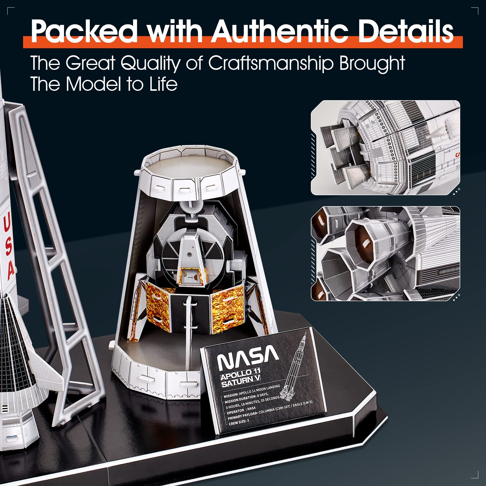 CubicFun NASA Apollo Saturn V puzzle lunar lander focuses on lunar mission history.