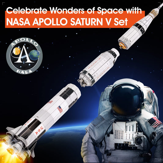 CubicFun NASA Apollo Saturn V puzzle side view highlights authentic stages for educational fun.
