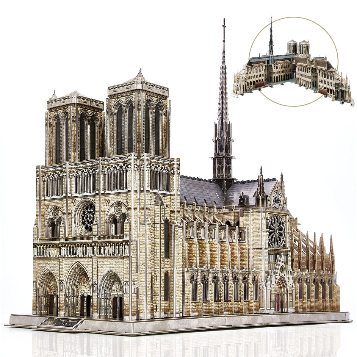CubicFun Notre Dame 3D puzzle interior view highlights rose windows for dramatic display