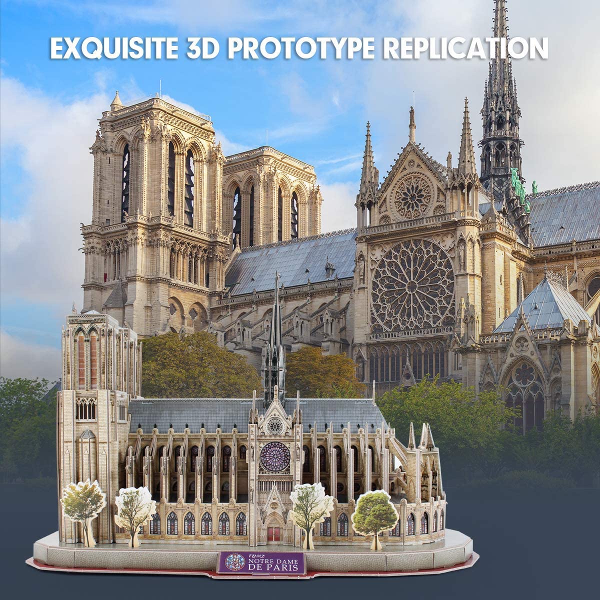 CubicFun Notre Dame Paris 3D foam cardboard materials highlight sturdy construction.