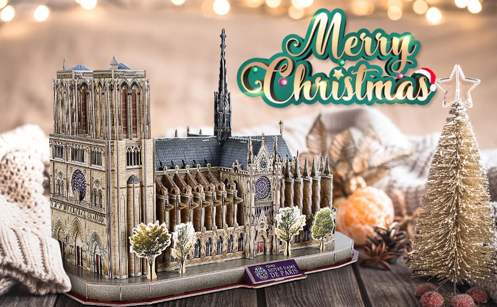 CubicFun Notre Dame Paris 3D puzzle instructions laid out for easy setup.