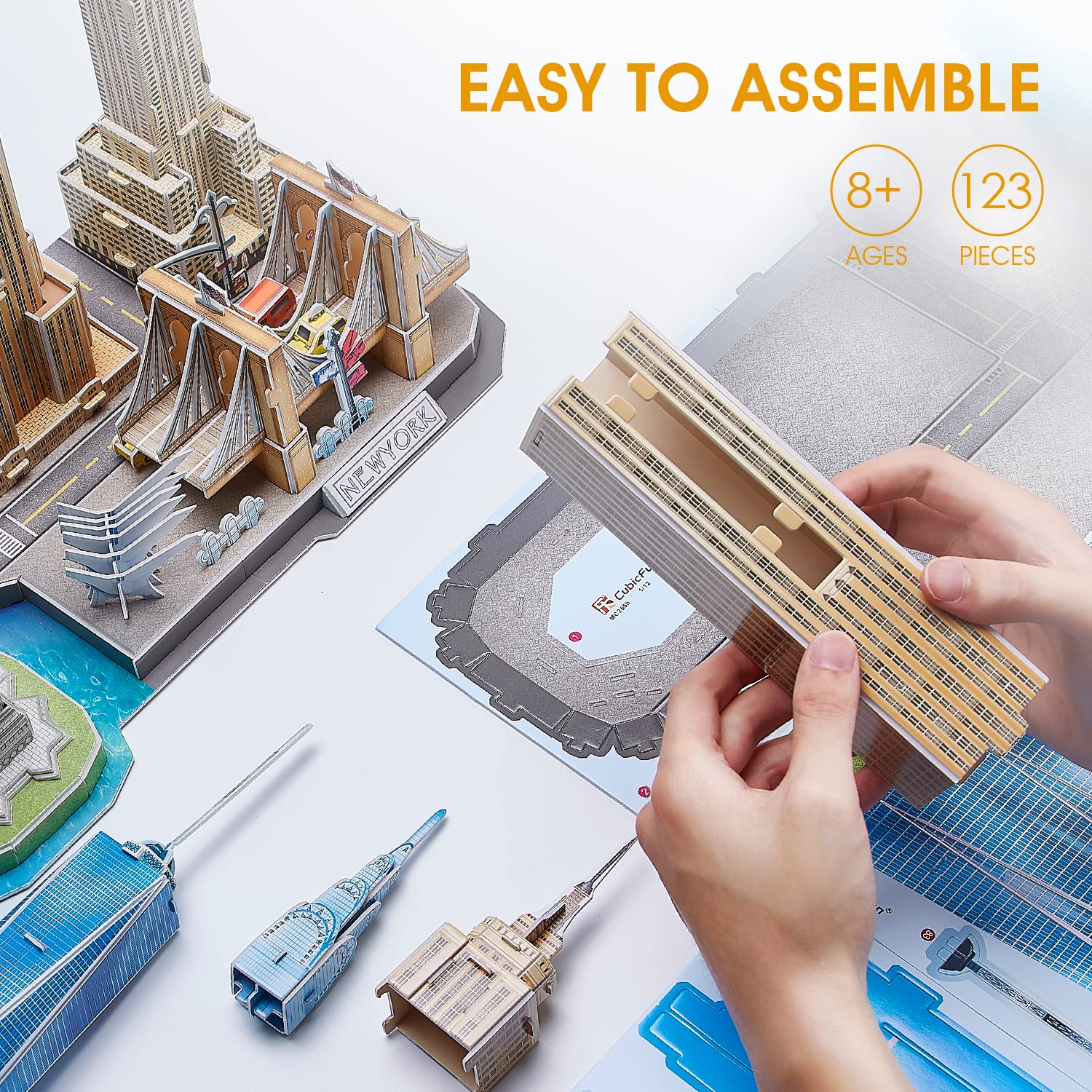 CubicFun NYC skyline Brooklyn Bridge puzzle encourages problem-solving during assembly