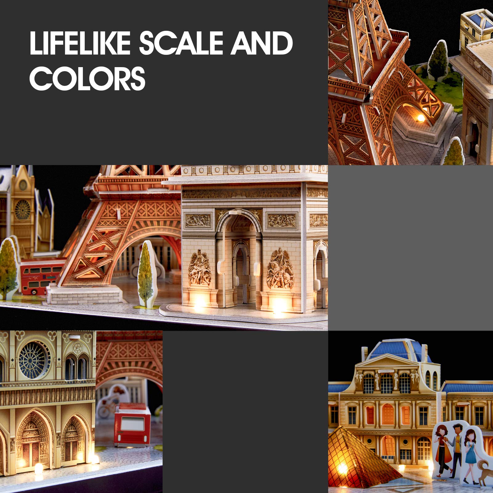 CubicFun Paris Cityline Arc de Triomphe 3D puzzle with warm LEDs for cozy ambiance.