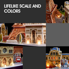 CubicFun Paris Cityline Arc de Triomphe 3D puzzle with warm LEDs for cozy ambiance.