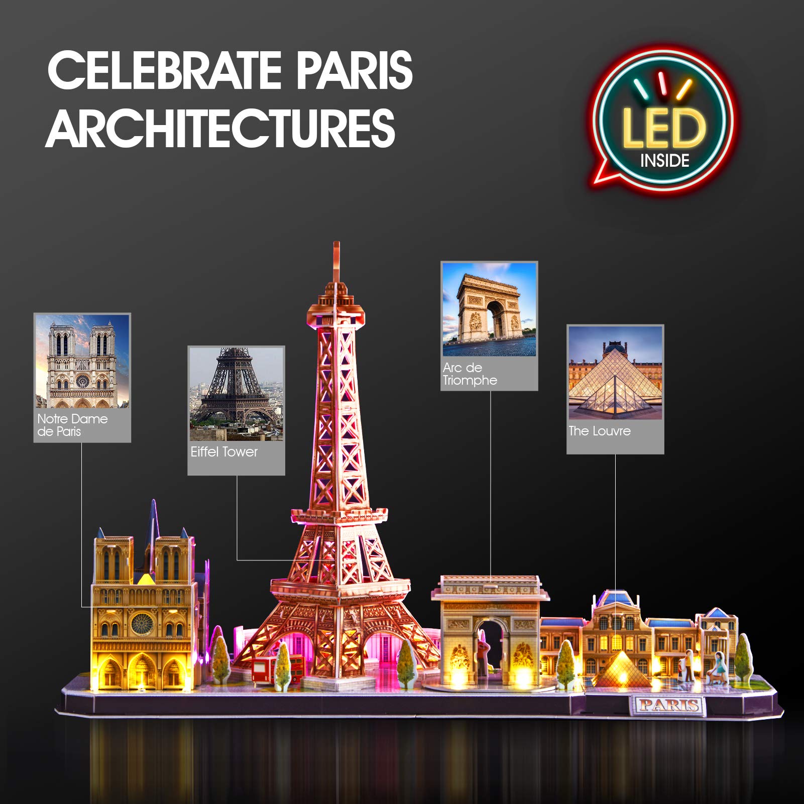 CubicFun Paris Cityline Notre Dame 3D puzzle with intricate details for a desktop keepsake.