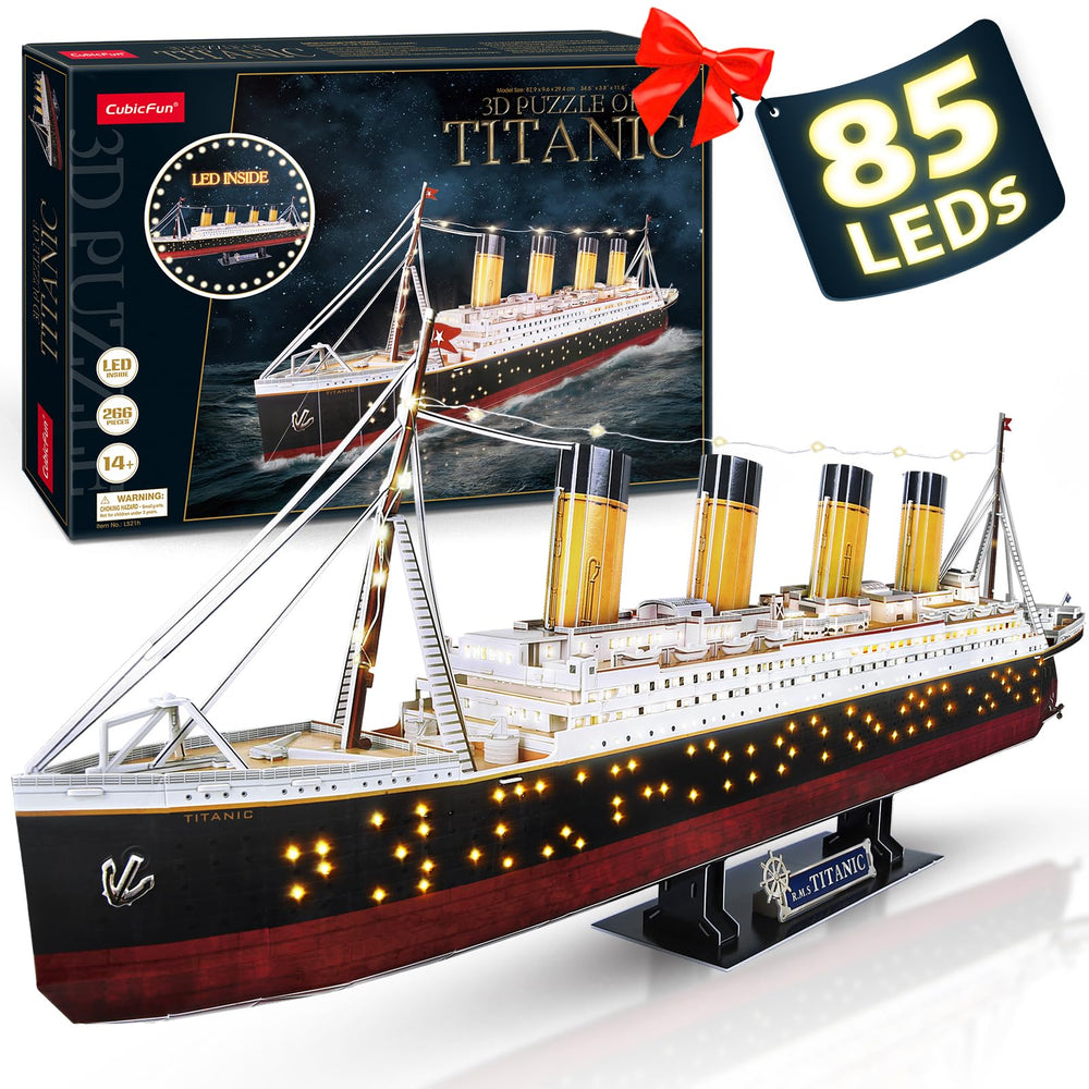 CubicFun Titanic 3D LED puzzle with night lighting for striking display.