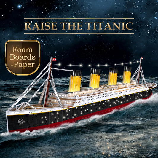CubicFun Titanic foam puzzle pieces ready for glue-free assembly.