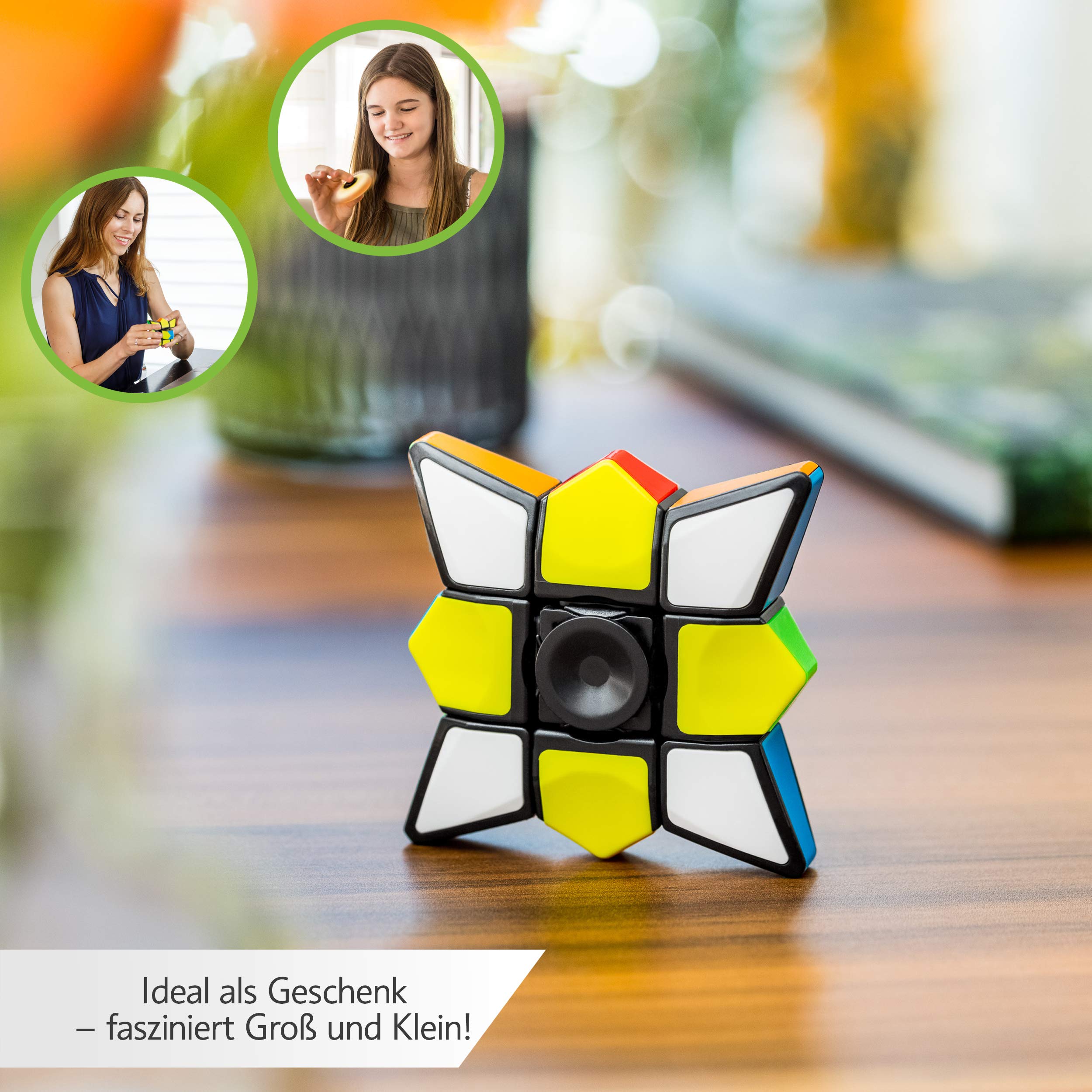 CUBIDI Star Fidget Cube side view emphasizes portable form for travel and on-the-go use.