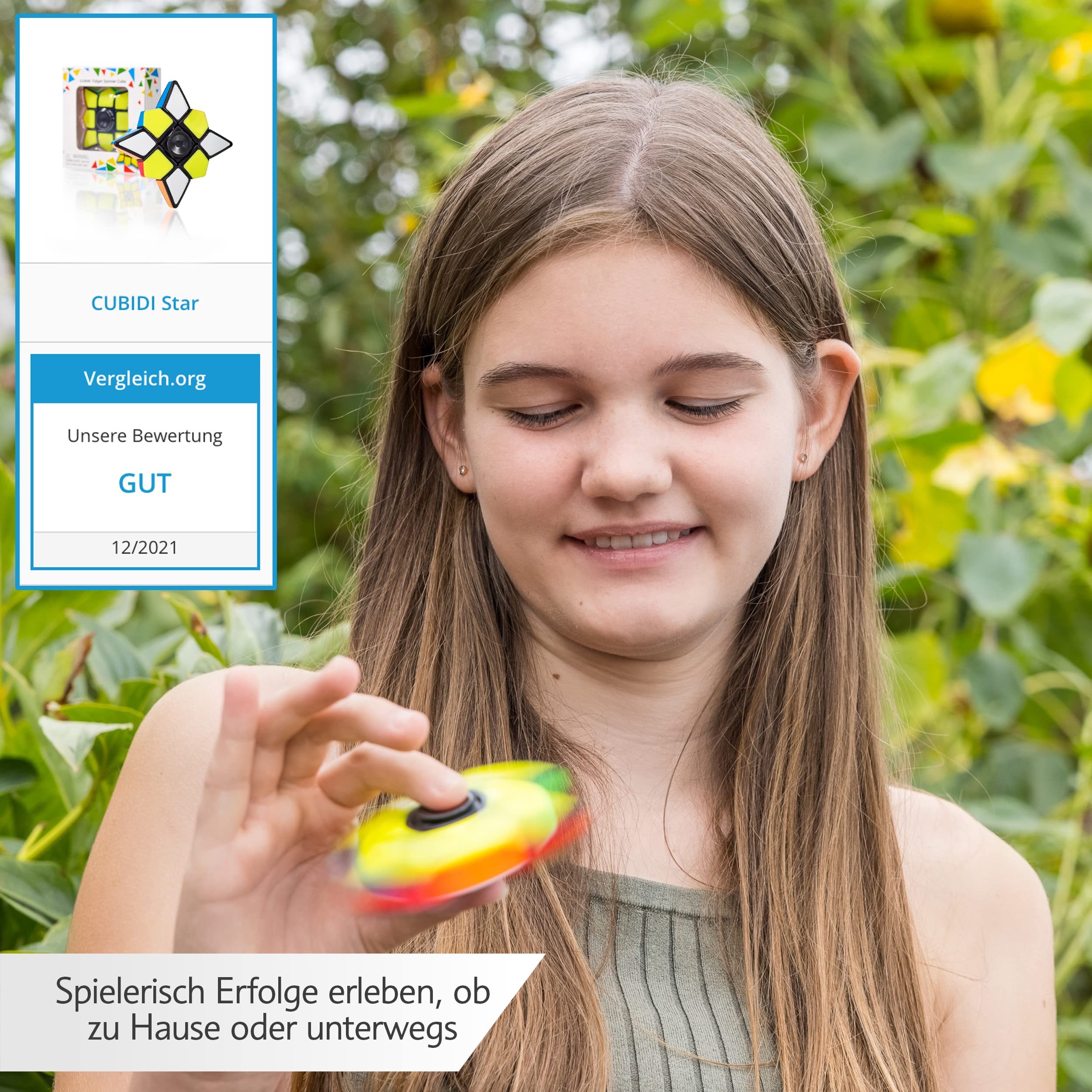 CUBIDI Star Fidget Cube in-action spinner shows 2-in-1 play and tactile engagement.
