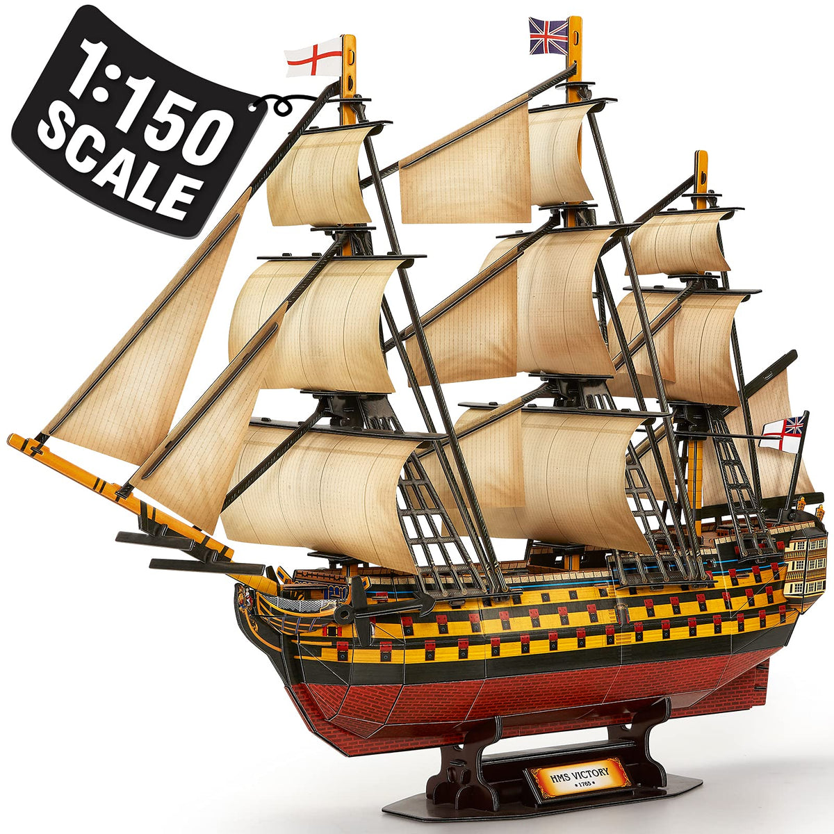 Cubifun HMS Victory assembled model ready for display and collection.
