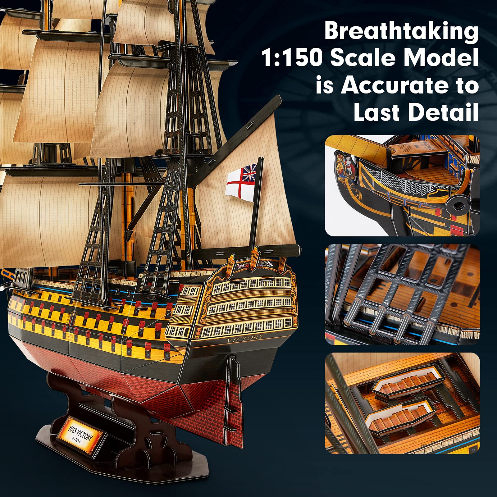 Cubifun HMS Victory materials include paper and EPS foam board for lightweight crafting.