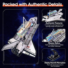 CubicFun NASA Space Shuttle Discovery robotic-arm-deploy close-up for display accuracy.