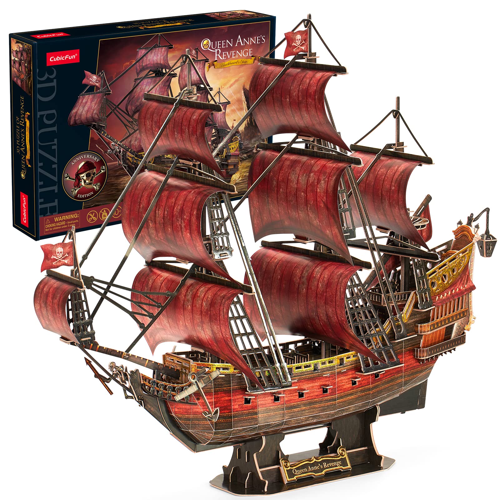 Cubifun Queen Anne's Revenge puzzle ship front view, ideal for display and history fans.