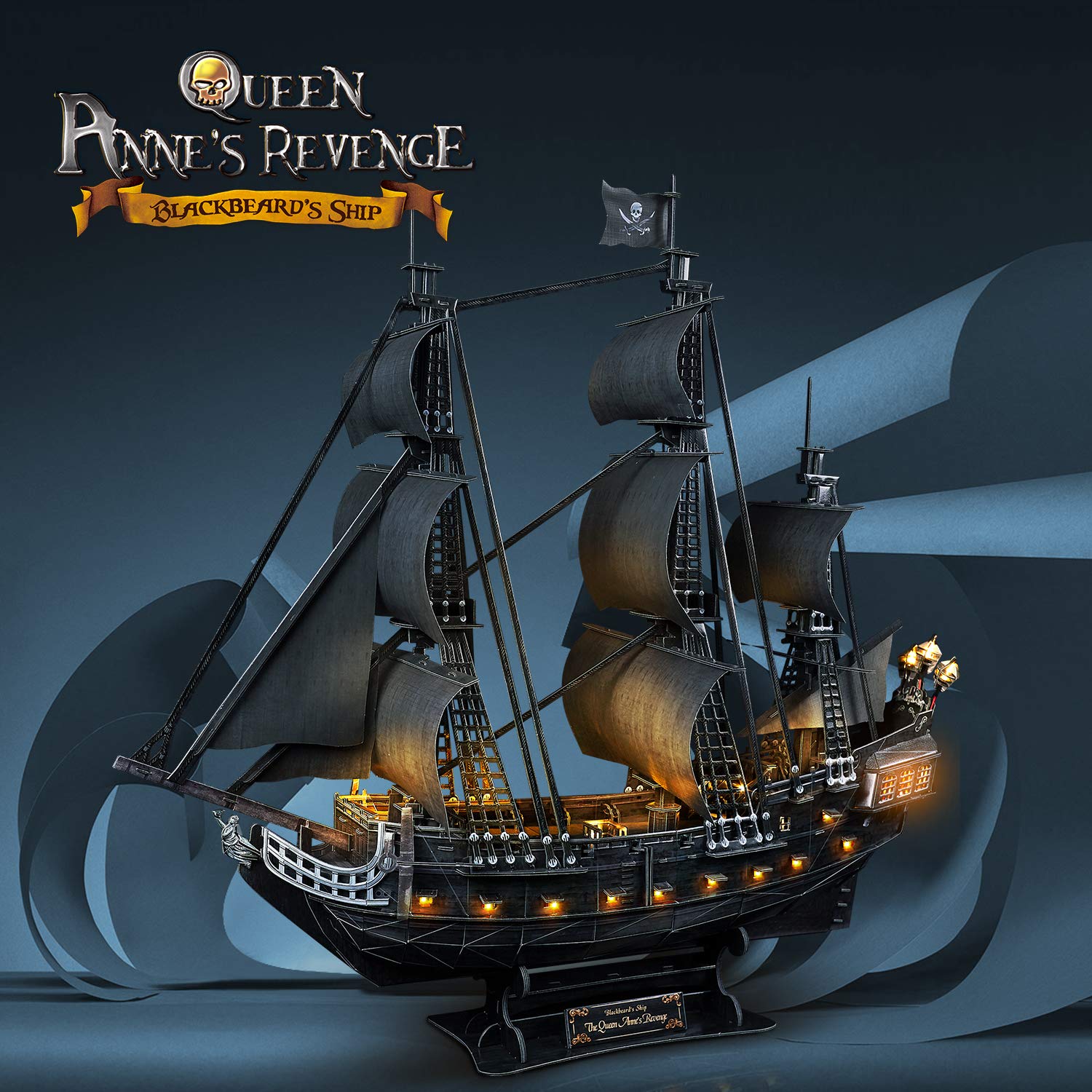CubicFun Queen Anne's Revenge LED lighting provides warm glow for evening display