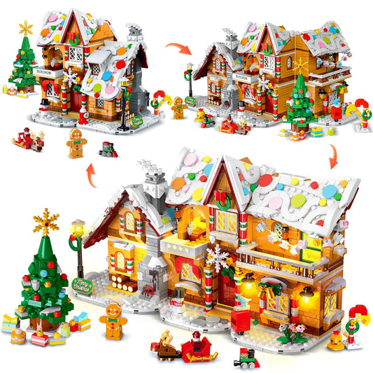 CUBIMANA 2025 gingerbread house front view with lights, ideal for family holiday display