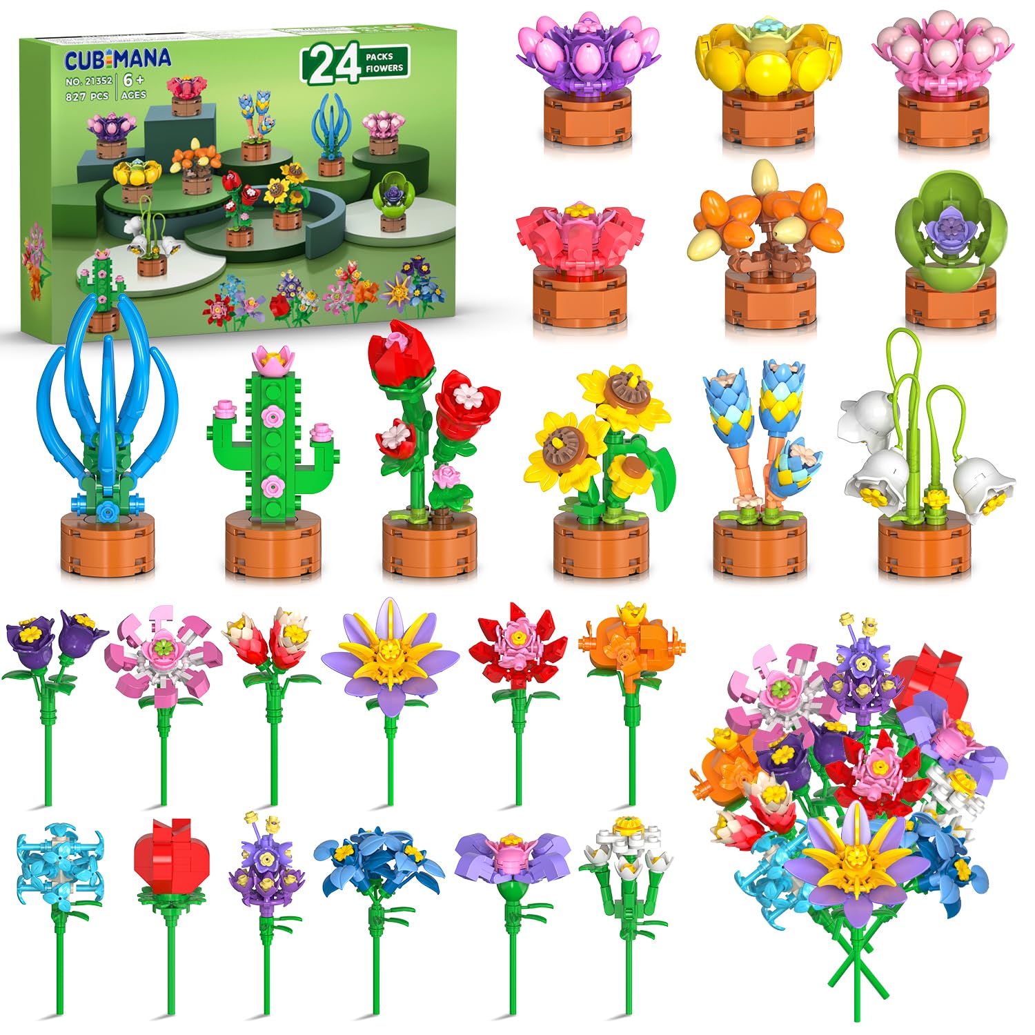 CUBIMANA 24-pack flower blocks for Valentines gifts and classroom prizes.