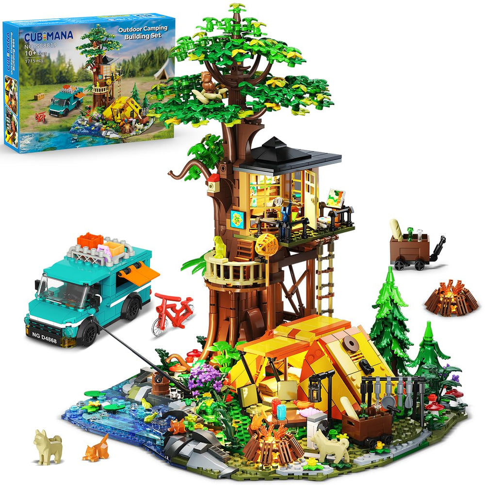 Cubimana camping tree house look-out tower showing panoramic views for imaginative play