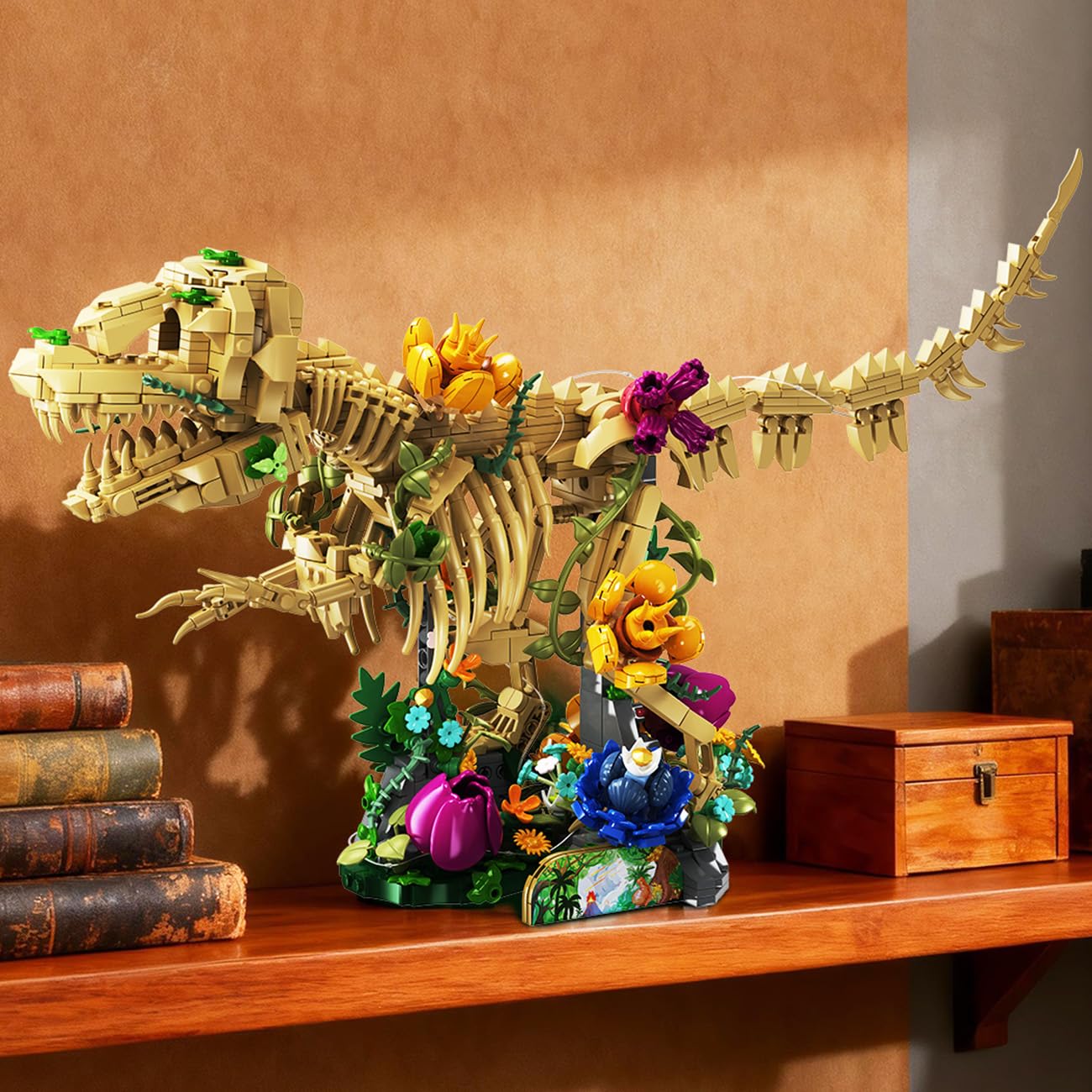 CUBIMANA dino skeleton with vines and blooms — adds natural charm to home decor.