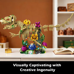 CUBIMANA dinosaur skeleton with floral garden scene for stylish room decor.