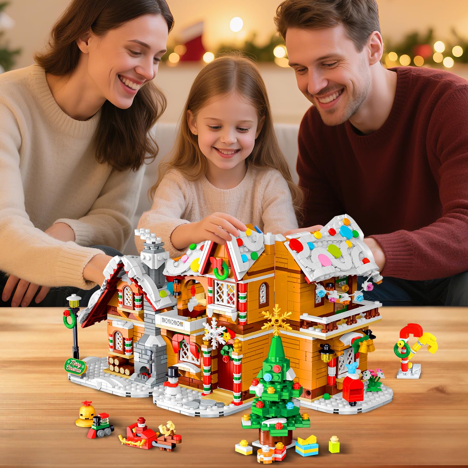 Gingerbread house roof detail with snowy texture and candy accents