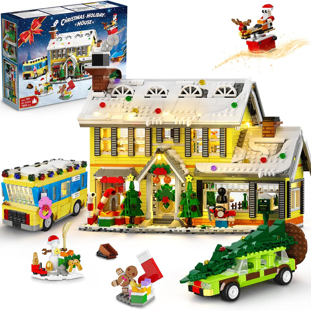 CUBIMANA gingerbread house village with lighted details for festive display and imaginative play