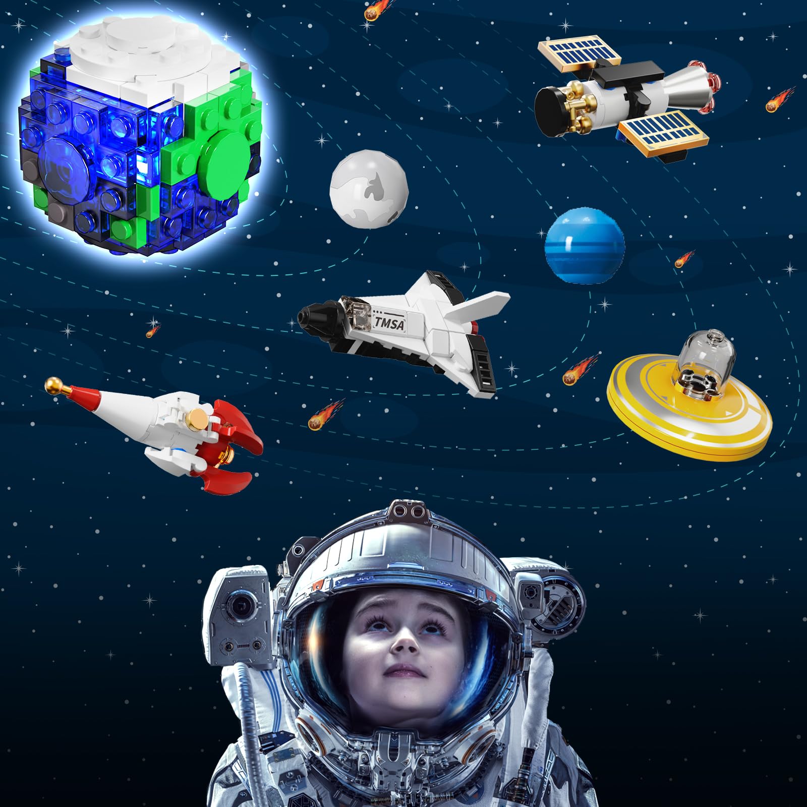 CUBIMANA Satellite parts help children assemble a complete space network.