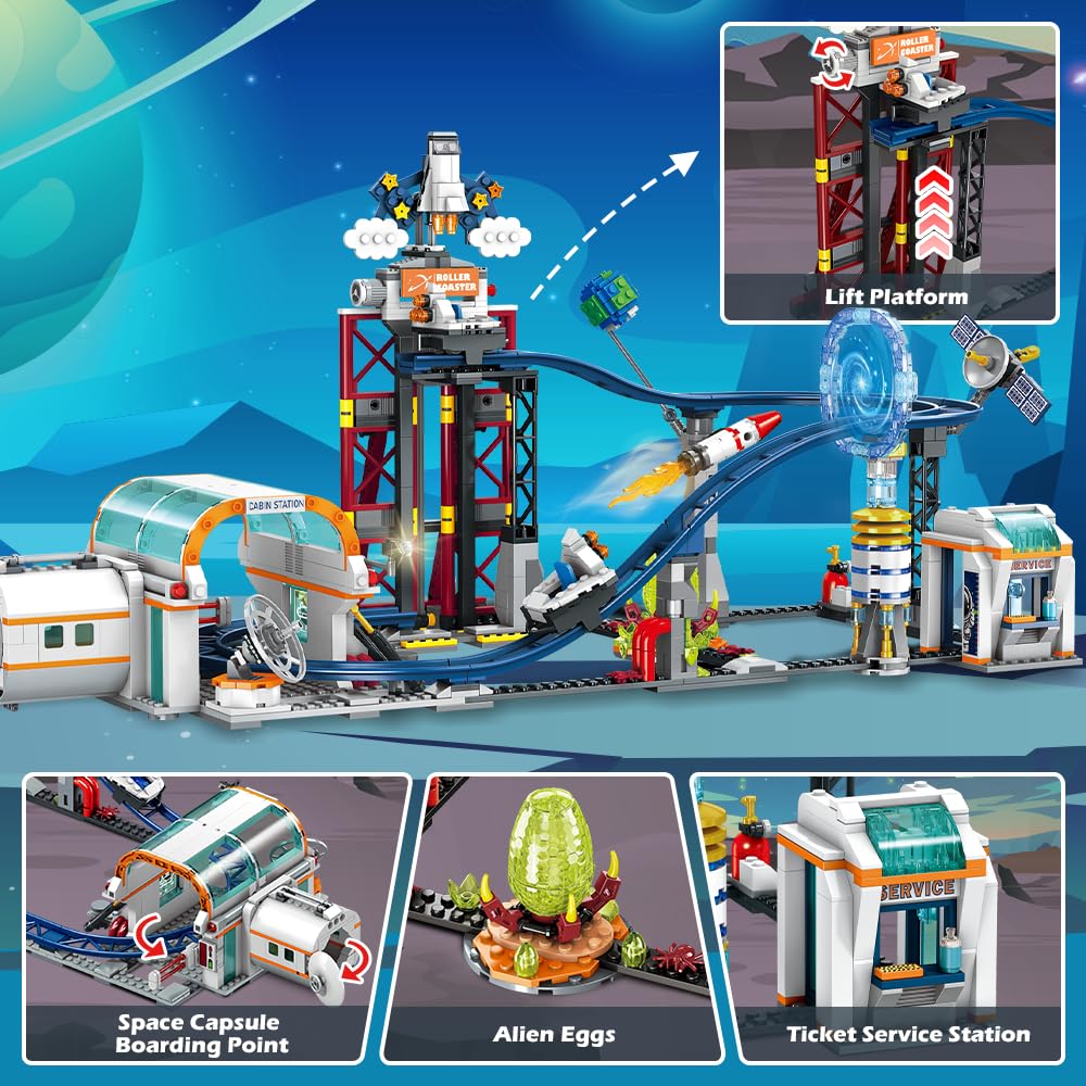 CUBIMANA Space Roller Coaster Earth and satellites scene enhances space world-building