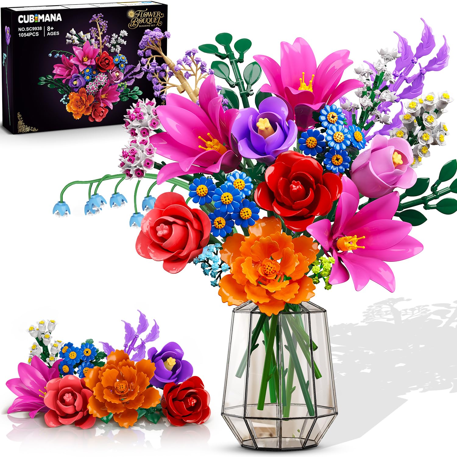 CUBIMANA valentines bouquet building set with LED creates a vivid, long-lasting centerpiece.
