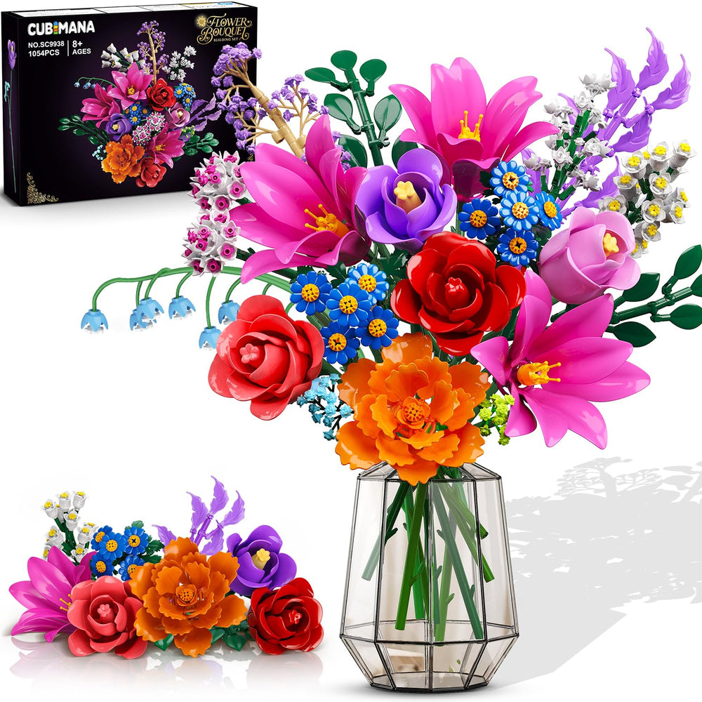 CUBIMANA valentines bouquet building set with LED creates a vivid, long-lasting centerpiece.
