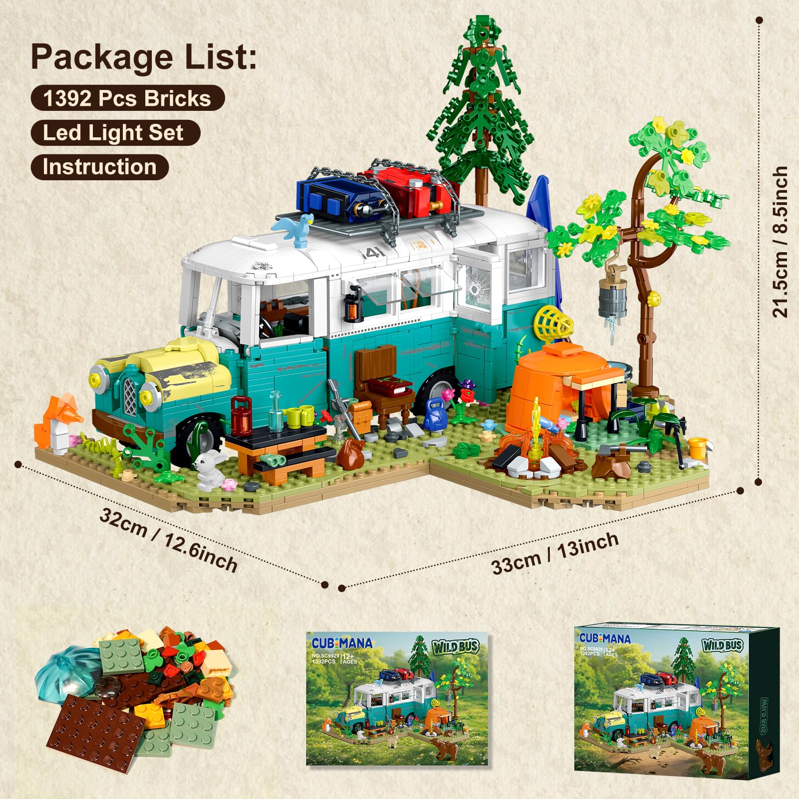 CUBIMANA Wilderness desk display scene showing a compact camping world