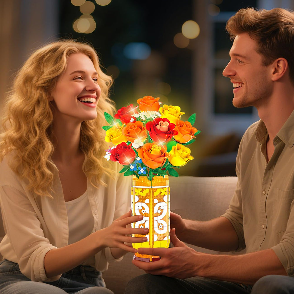 Yellow and orange roses built in blocks create vibrant, lasting color.