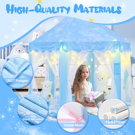 CUBNBUD Frozen Tent interior shows snowflake lights for cozy storytelling