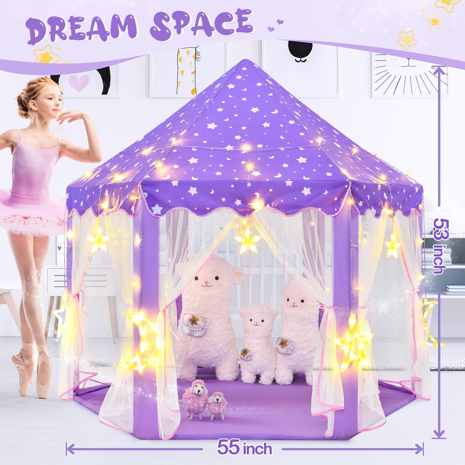 Ambient light strings provide a gentle glow for bedtime stories and quiet play.