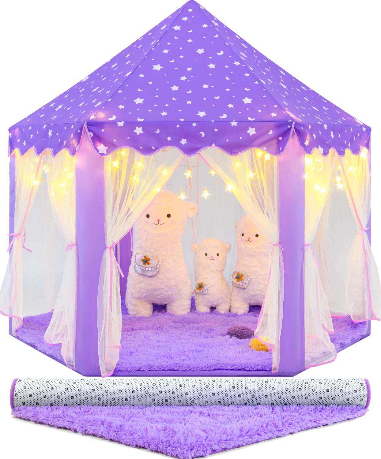 CUBNBUD Purple Princess Tent with Lights in soft velvet for cozy indoor play.