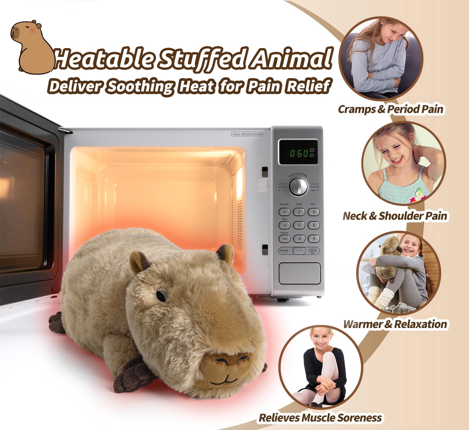 Cuckool Capybara plush flaxseed fill delivers longer gentle heat.