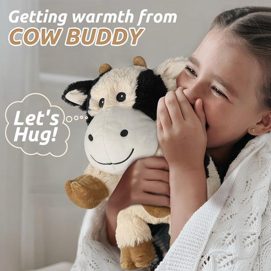 Cuckool Cow plush in belly-resting pose for easy cuddling and play