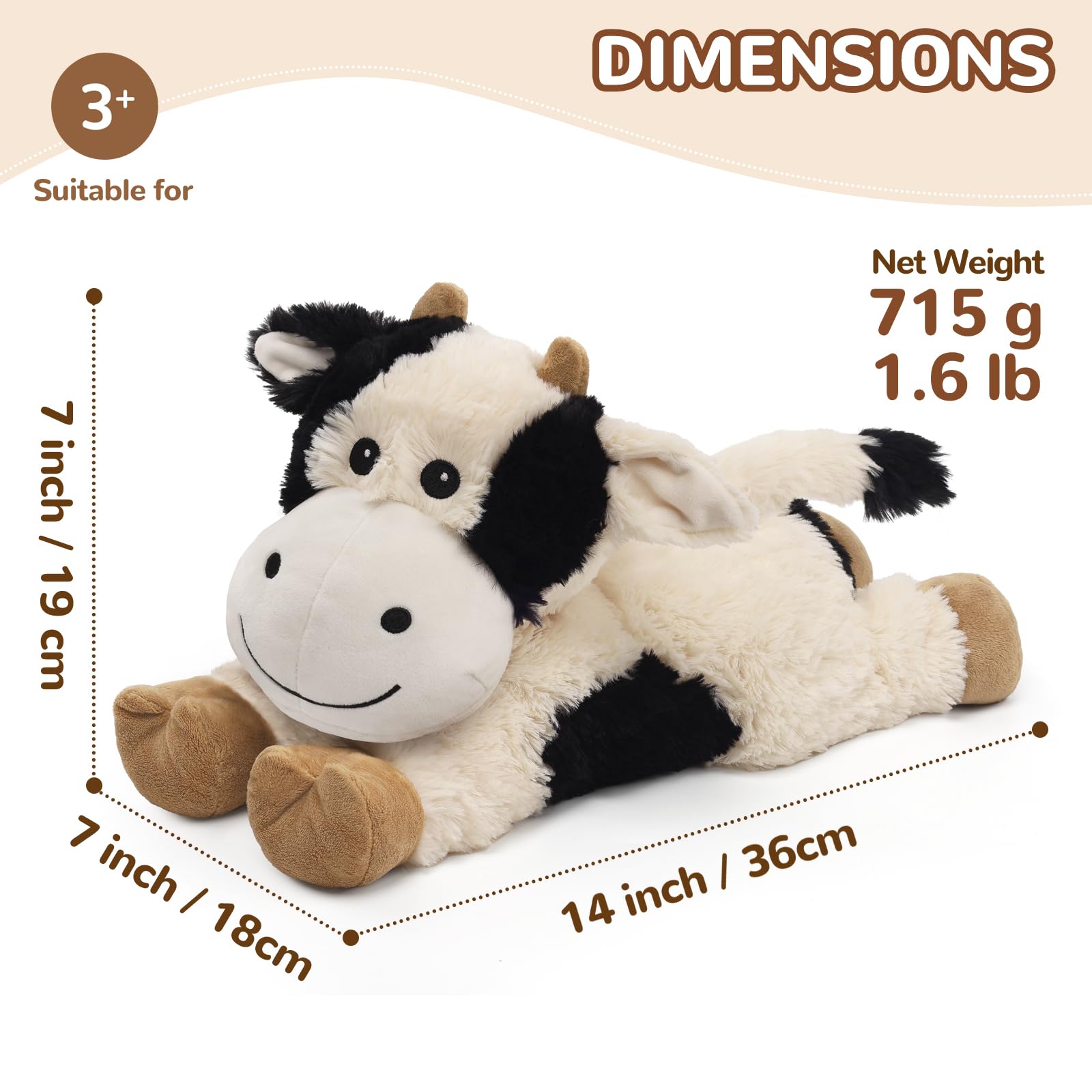 Cuckool Cow plush with soft shaggy fur for ultra-cozy snuggles