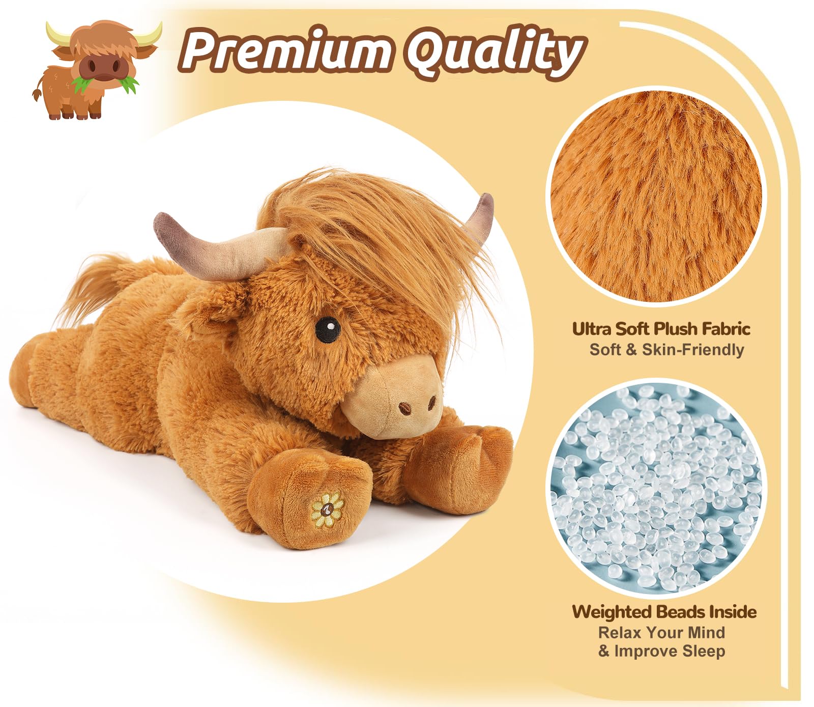 Cuckool Highland Cow plush lying pose, cozy bedtime companion