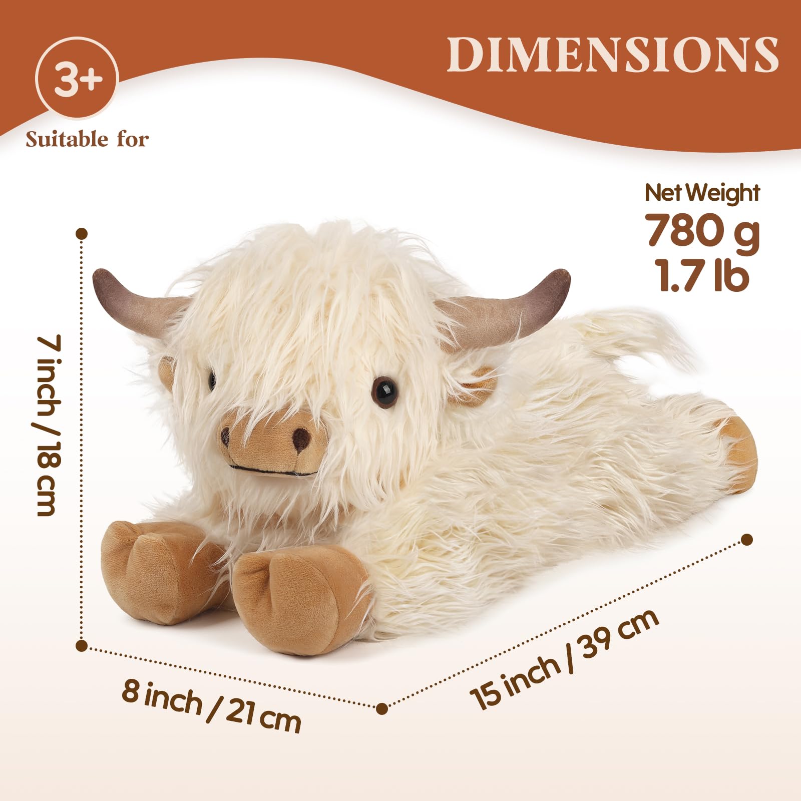Cuckool Highland Cow plush close-up highlights fluffy fur texture.